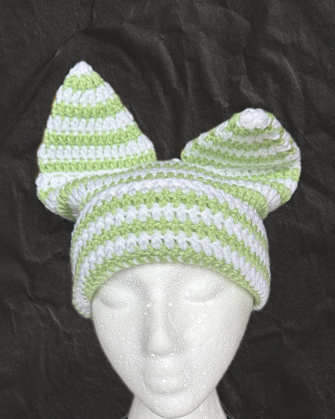 Green and White Extended Cat Ear Beanie