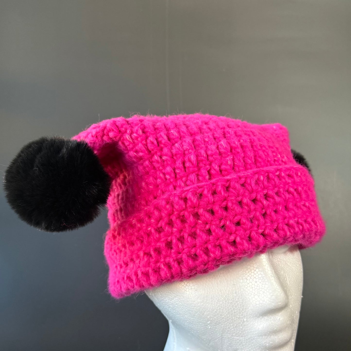 Pink Fuzzball Cat Ear Beanie