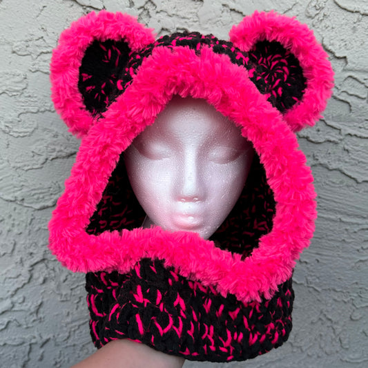 Neon Pink Bear Hood