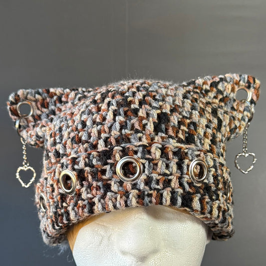 Black Camo Cat Ear Beanie
