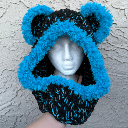 Neon Blue Bear Hood