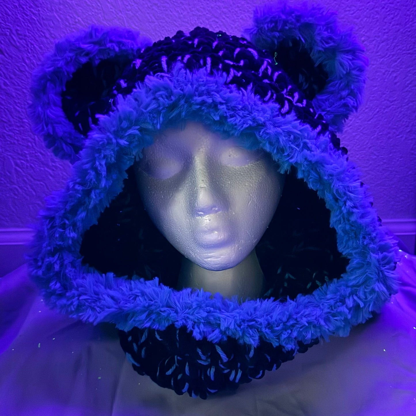 Neon Blue Bear Hood