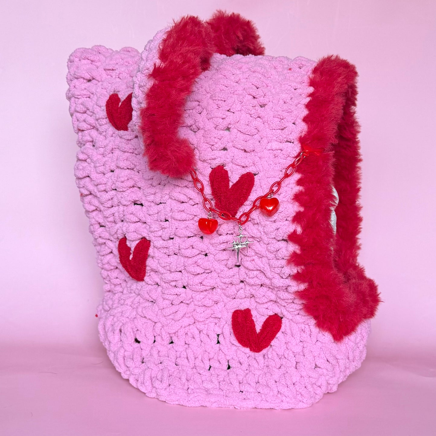 Pink with Red Hearts