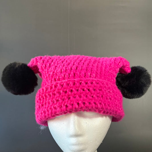 Pink Fuzzball Cat Ear Beanie
