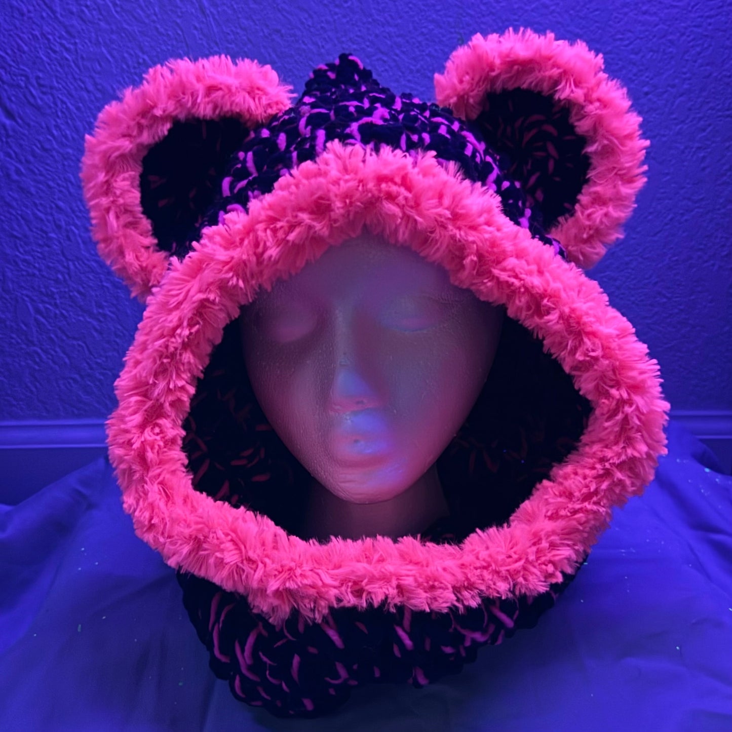 Neon Pink Bear Hood