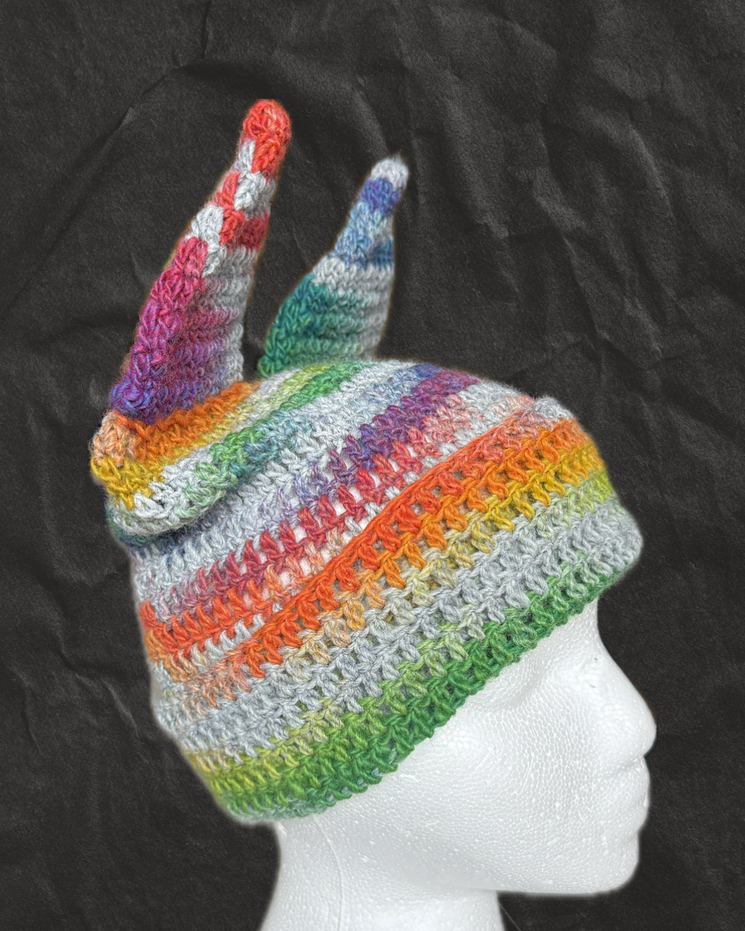 Gray Rainbow Extended Cat Ear Beanie