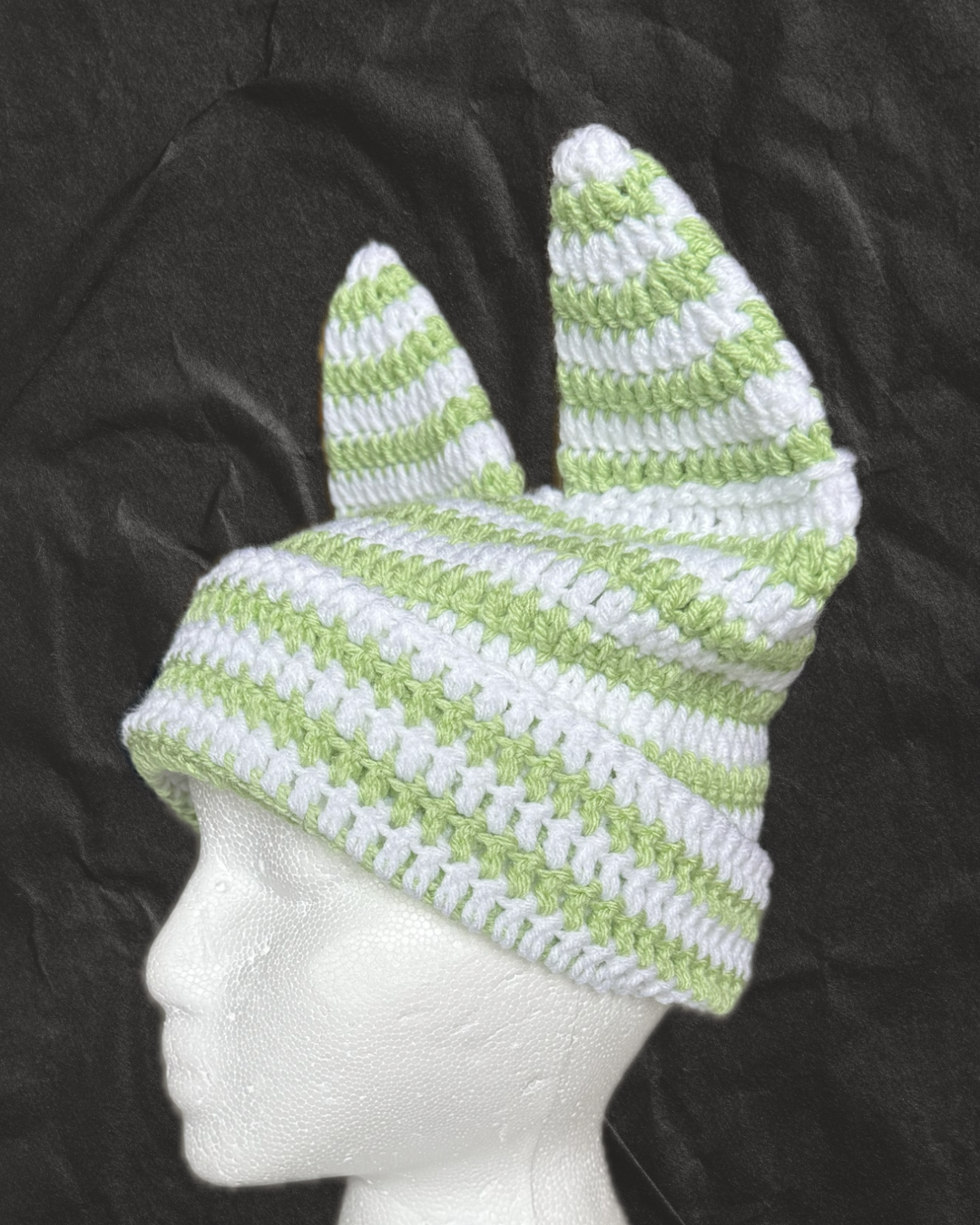 Green and White Extended Cat Ear Beanie