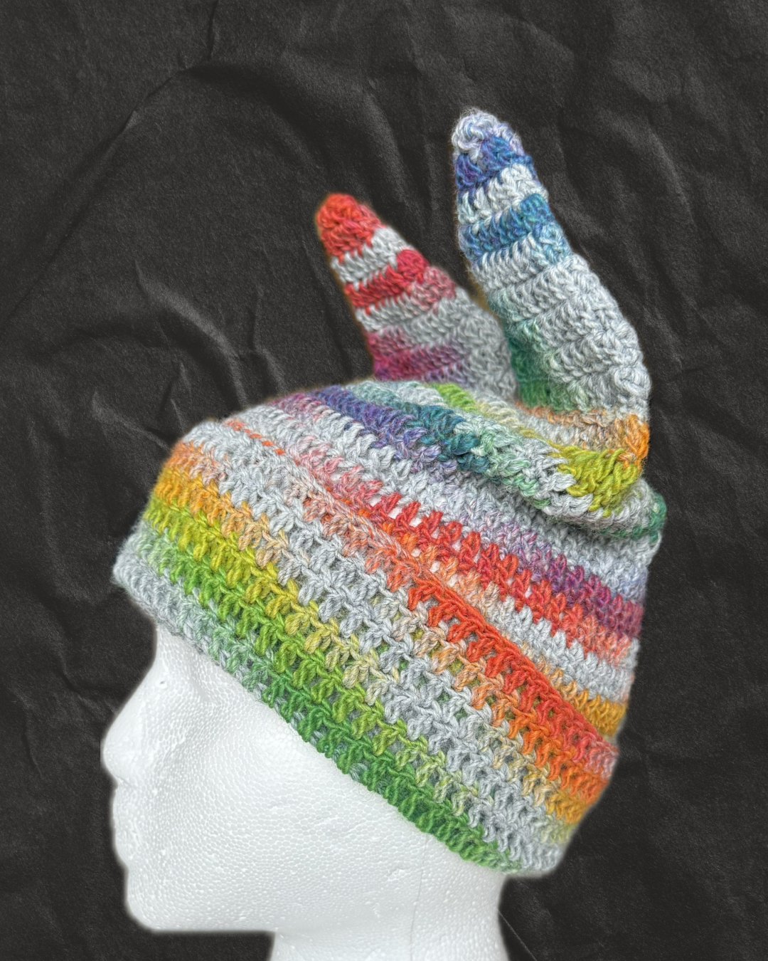 Gray Rainbow Extended Cat Ear Beanie