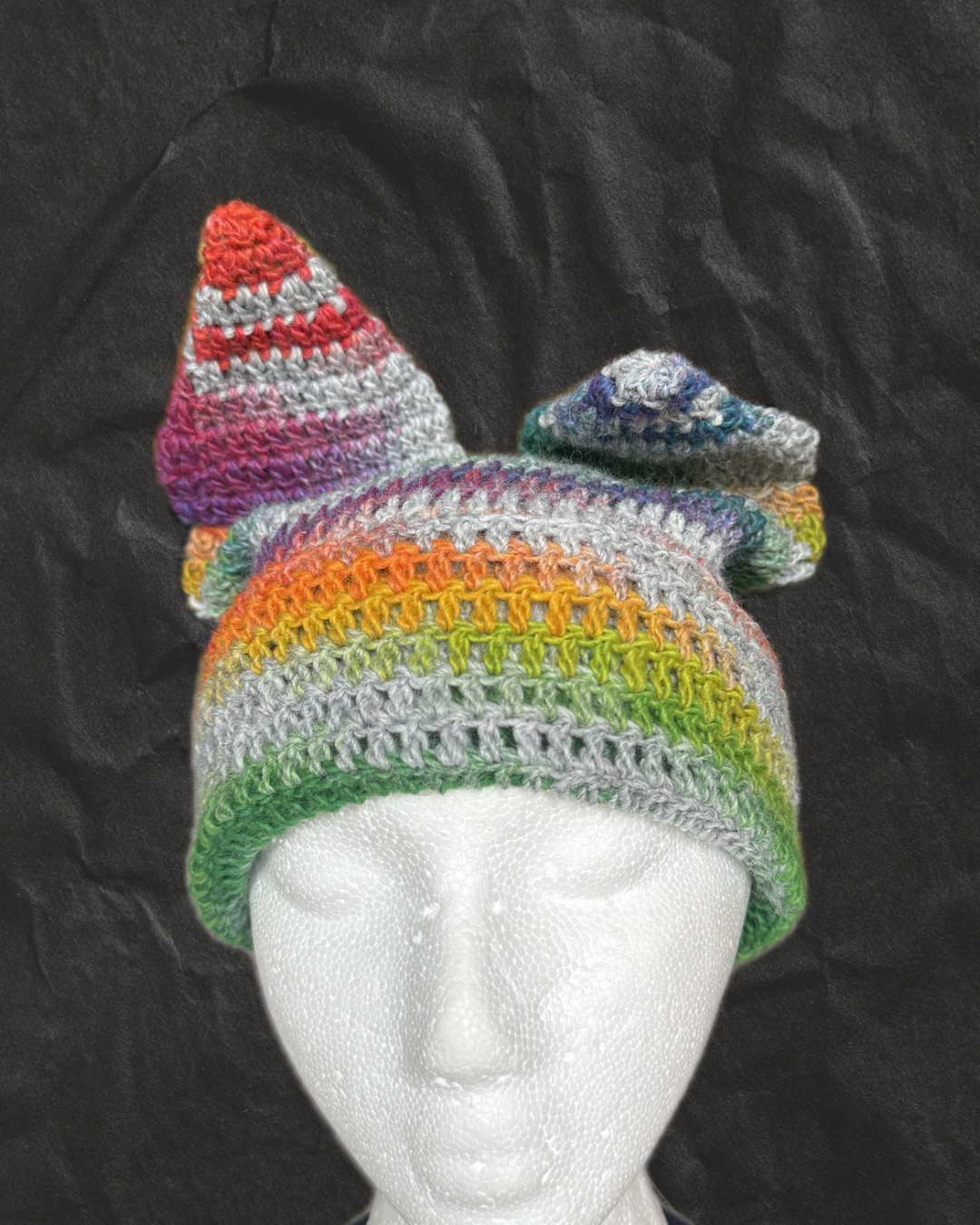 Gray Rainbow Extended Cat Ear Beanie