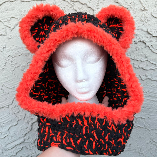 Neon Orange Bear Hood